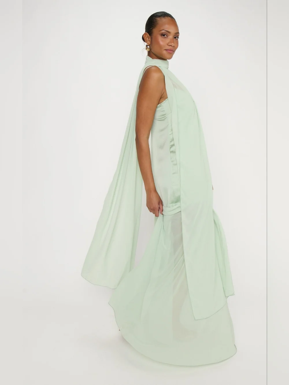 Show Me Your MuMu Dalia Pistachio Luxe Satin Maxi Dress XL Wedding Party Formal - Picture 5 of 10